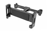 Soporte negro para tablet montado en el reposacabezas del coche
