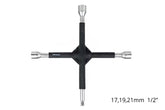 Llave de cruz con brazos recubiertos de goma y medidas 17, 19, 21 mm y 1/2 pulgada