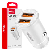 Hvid USB-biloplader med to USB-A-porte