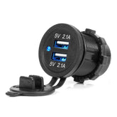 Cargador USB impermeable con dos salidas USB y luz LED azul