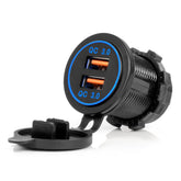 Cargador USB impermeable con dos puertos USB y luz LED azul
