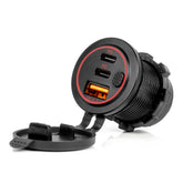 Cargador de teléfono impermeable con USB y dos puertos USB-C