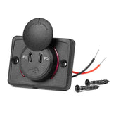 Cargador de coche cuadrado resistente al agua con dos puertos USB-C y luz LED roja