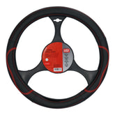 Funda para volante Carpoint de piel PU, negra con detalles rojos, 37-39 cm