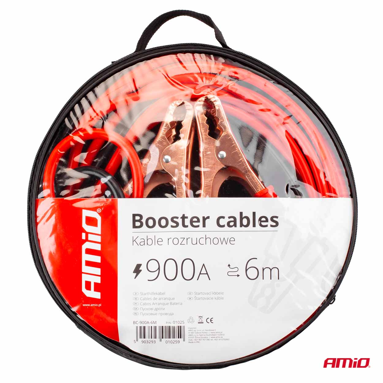 Cables de arranque de 6 metros con cable positivo rojo y cable de masa negro