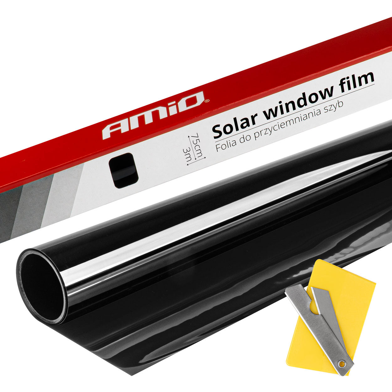 Mørk sort solfilm 75 x 300 cm med 15 % lysgennemgang