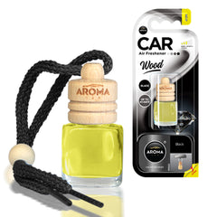 Ambientador para coche Aroma Wood Black con frasco de cristal y tapón de madera
