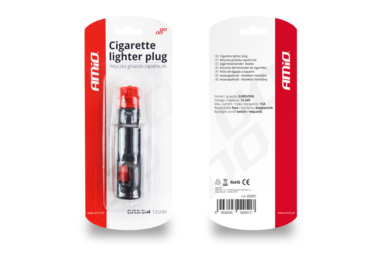 Enchufe de mechero con interruptor, fusible reemplazable e indicador LED