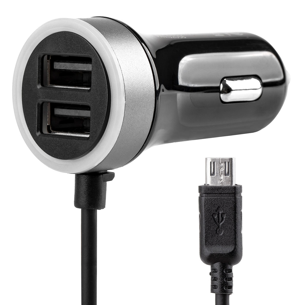 Cargador USB para coche con microUSB y dos puertos USB