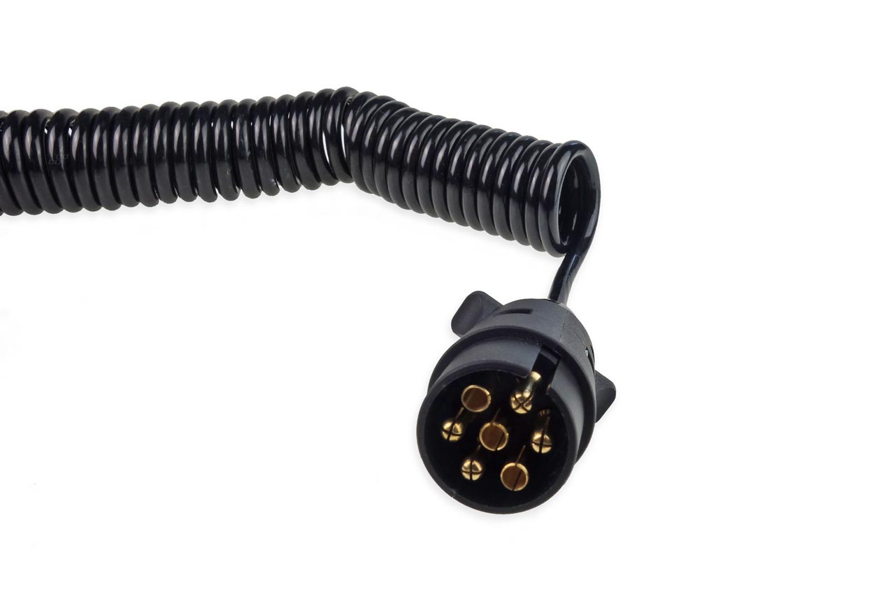 7-polet spiralkabel med 7-polede plaststik
