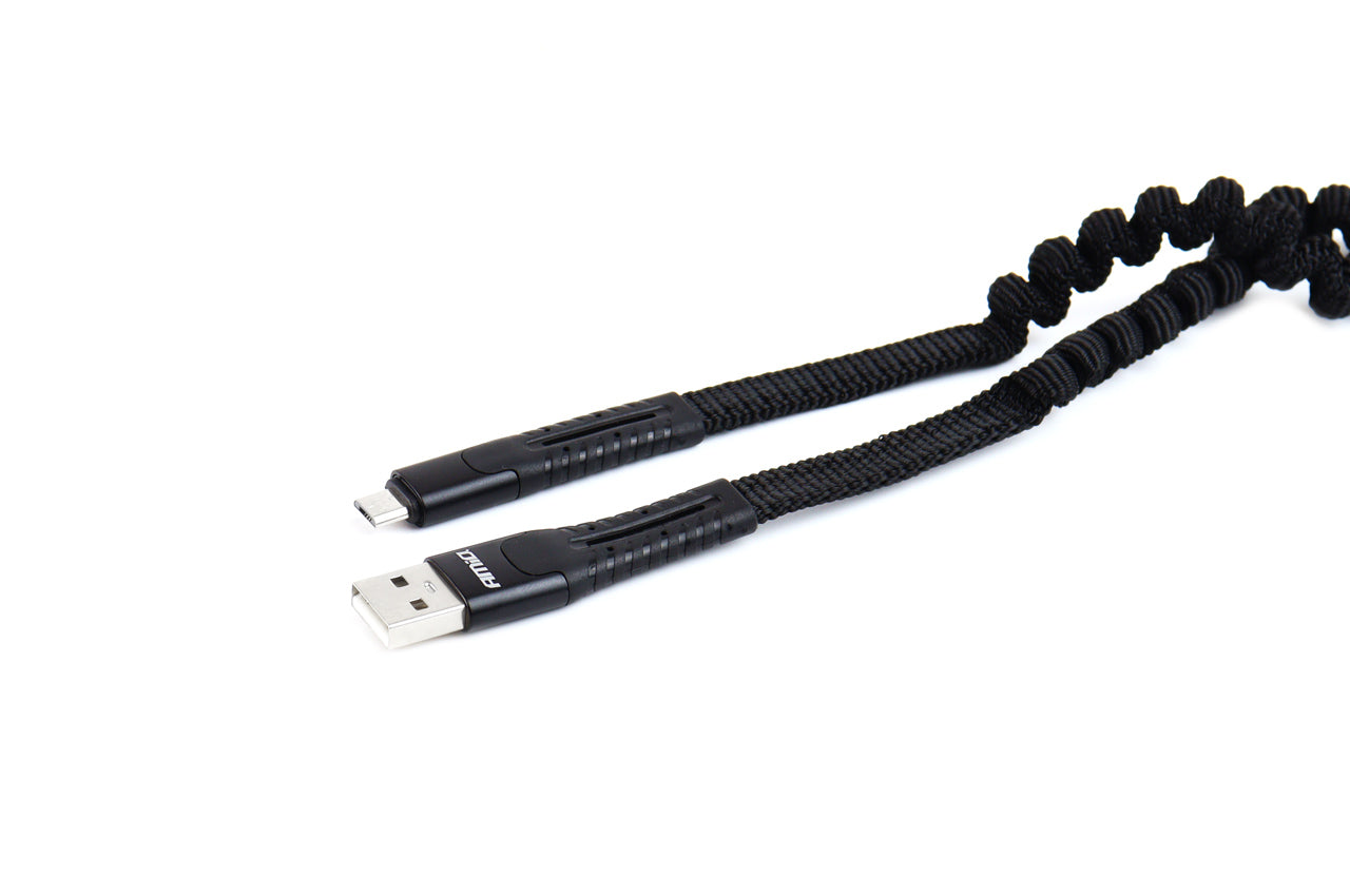 Spiralkabel med USB- og micro USB-stik