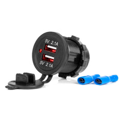 Cargador USB para coche impermeable con dos puertos USB para 12-24 V