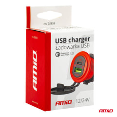 Vandtæt USB-oplader med rød belysning