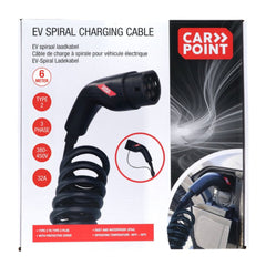 Cable de carga en espiral Carpoint para coches eléctricos Type 2 a Type 2, 32 A, trifásico, 6 metros 