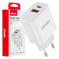 Placas de pared blancas con USB-C y USB-A para carga de 20W