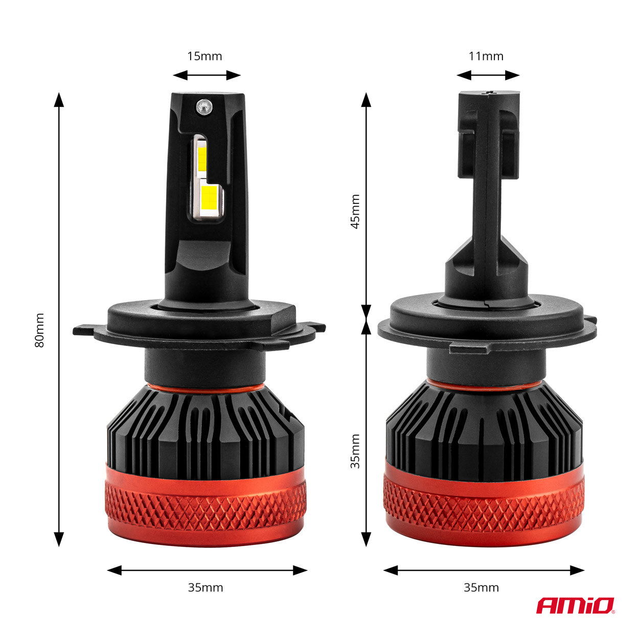 LED-forlygtepærer H4/H19 set fra siden