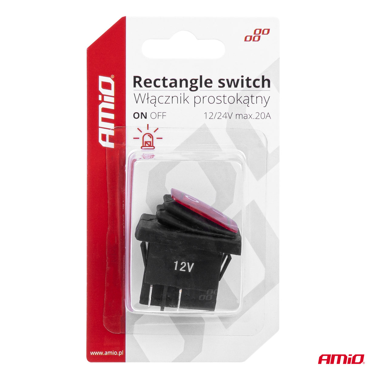 Interruptor rectangular ON-OFF con luz roja