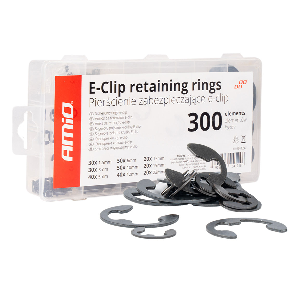 E-clips låseringsæt med 300 dele i sortimentsæske