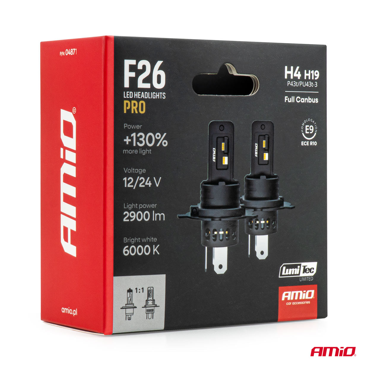 LED-pærer H4/H19 med hvidt 6000 K lys