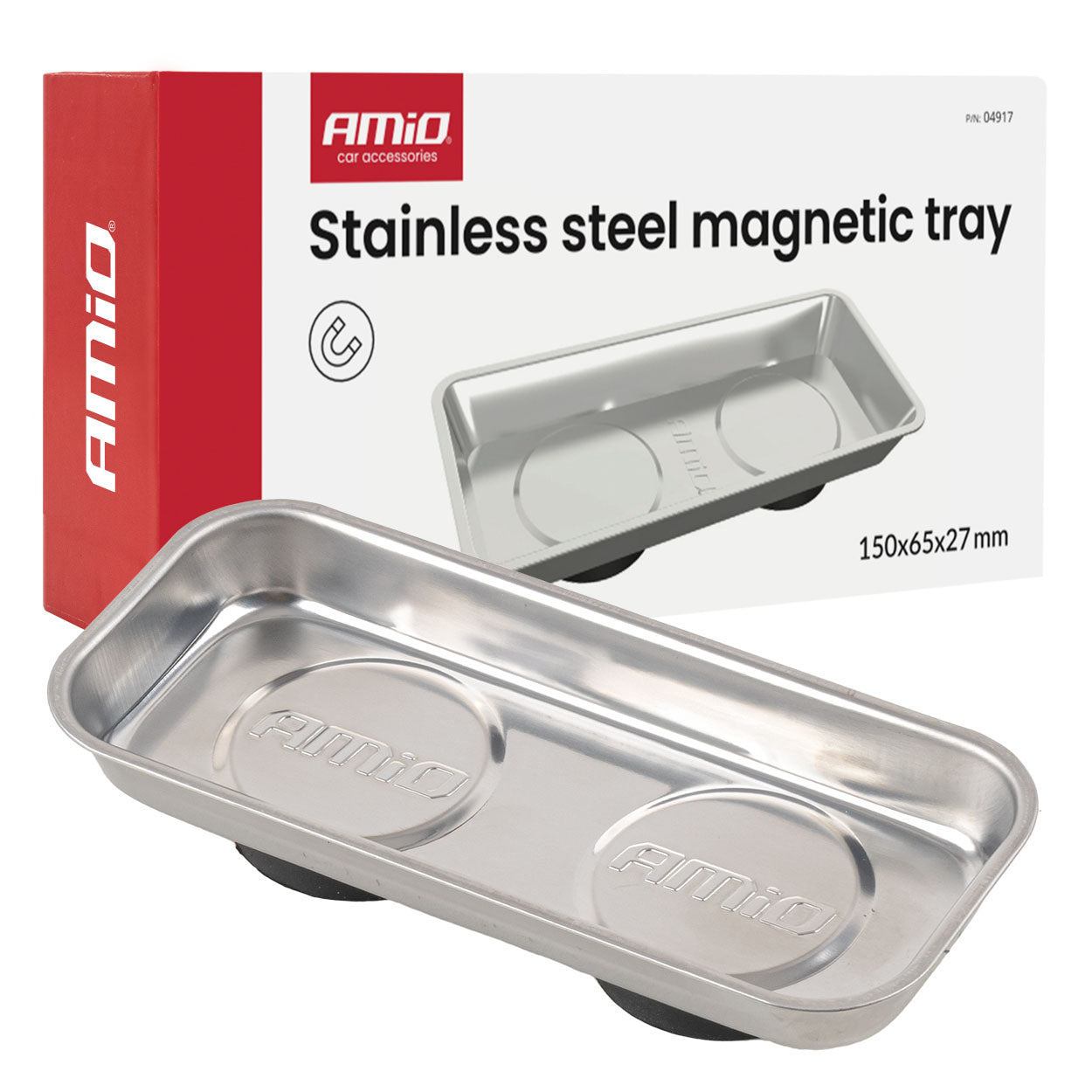 Bandeja magnética de acero inoxidable 150 × 65 × 27 mm