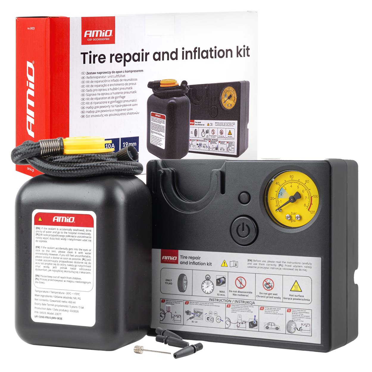 Kit de reparación de neumáticos con compresor de 12V