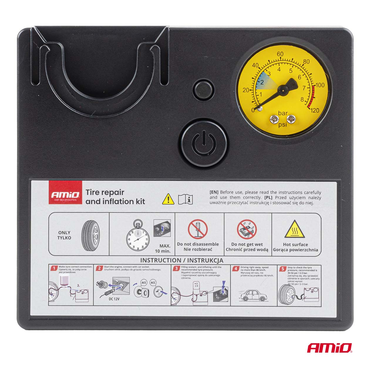 Compresor de 12V con manómetro para neumáticos de coche