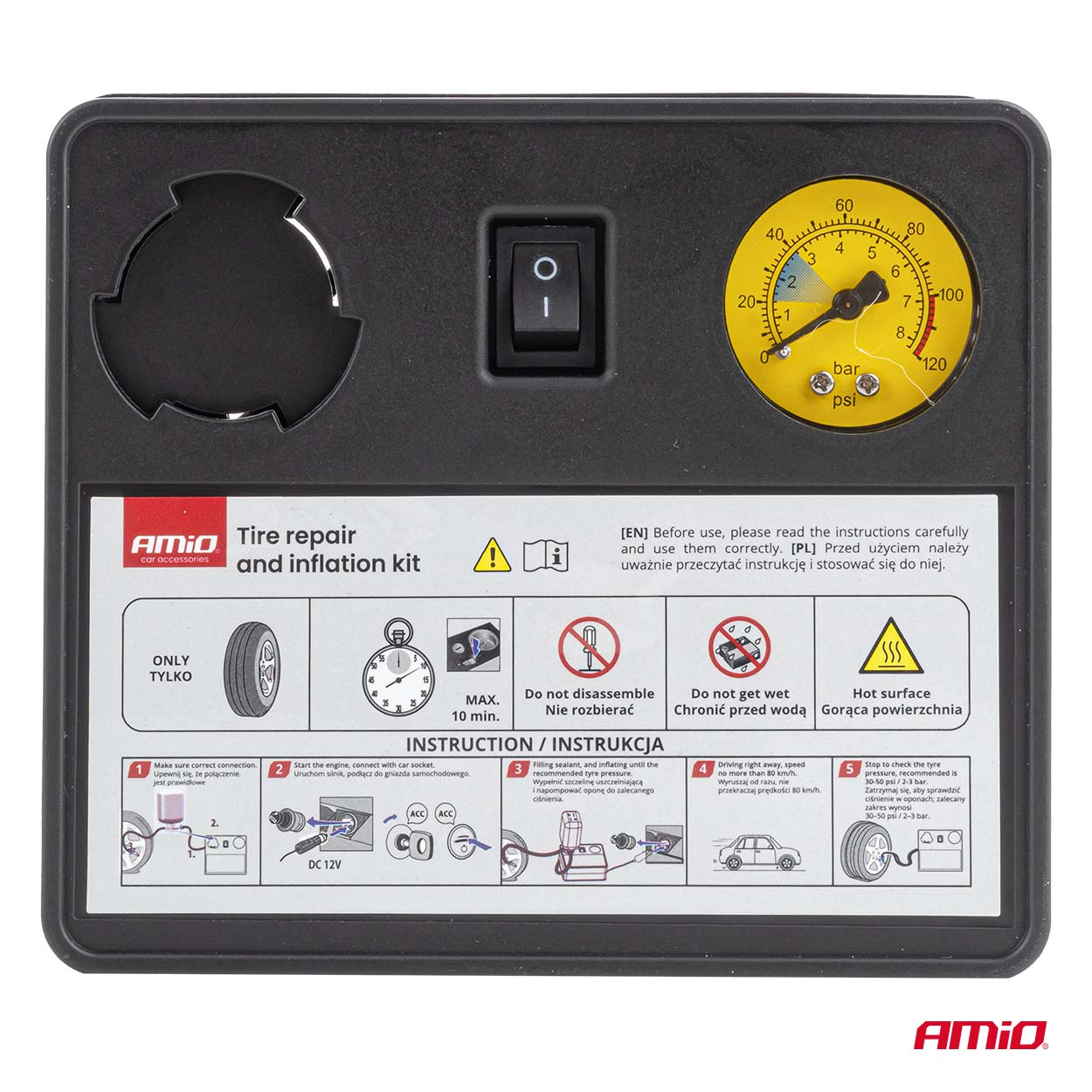 Kit de reparación de neumáticos de 12 V con presión máxima de 120 PSI