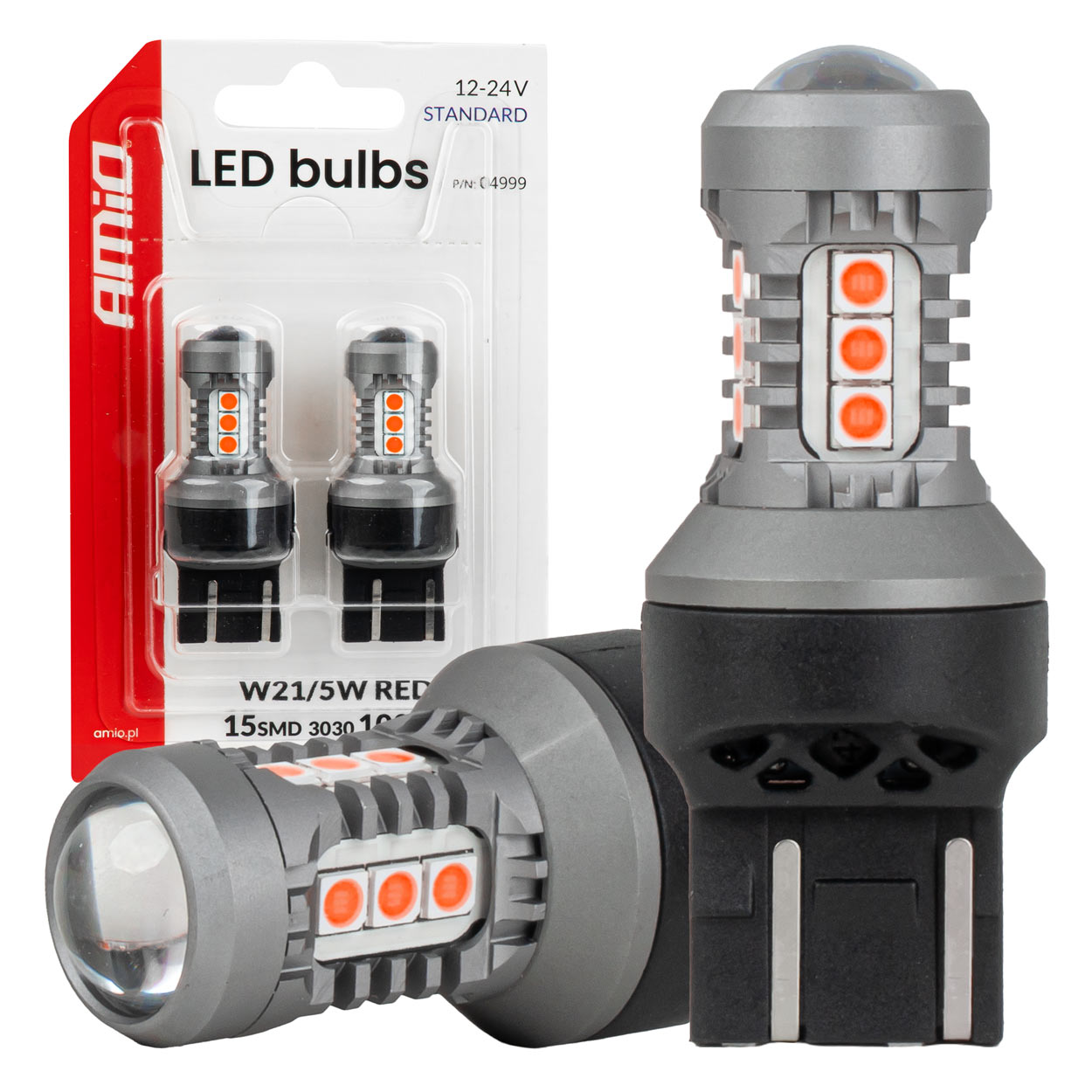 Bombilla LED roja 7443 W21/5W con 15 LED SMD