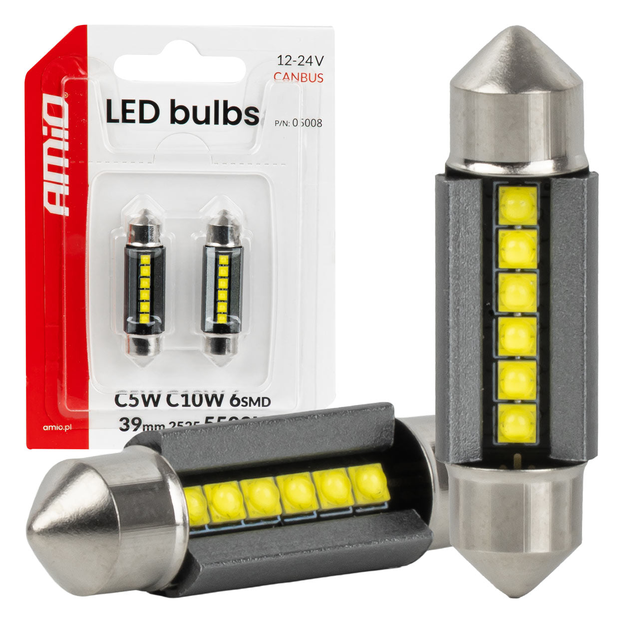 Bombilla LED CANBUS de 39 mm con 6 LED SMD 2525 y luz blanca