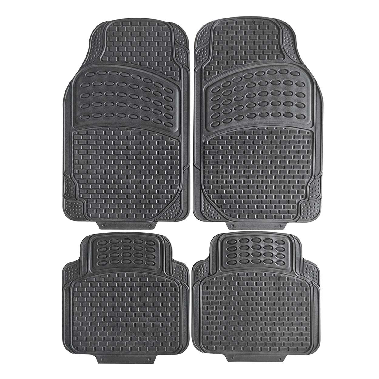 Juego de cuatro alfombrillas universales negras de PVC para coche