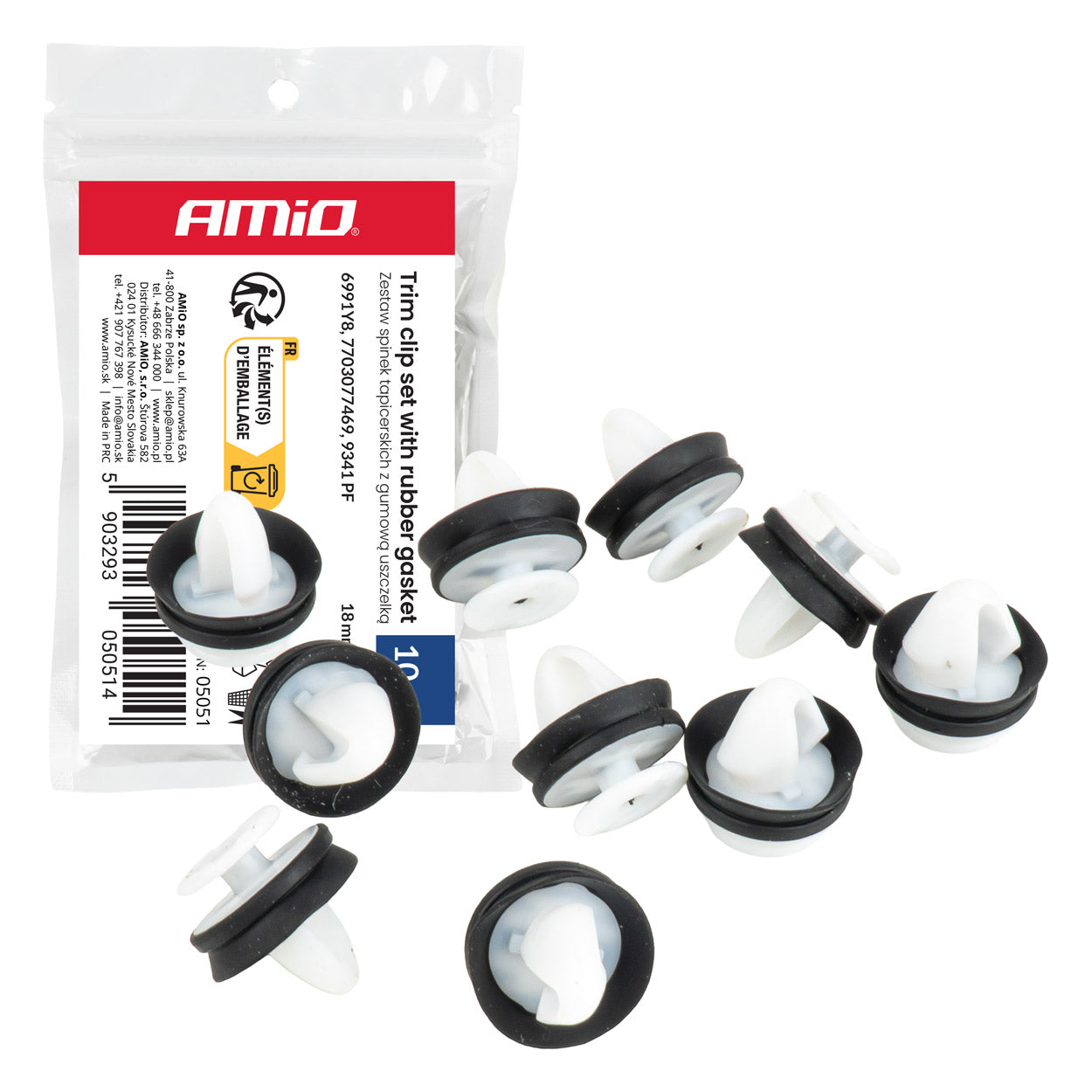 Clips de guarnecido con junta de goma de Ø11 mm y 18 mm de longitud