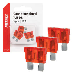 Fusibles para coche STANDARD de 10A en juego de 3 unidades.