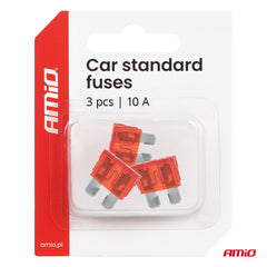 Fusibles para coche STANDARD de 10A en paquete de 3 unidades.