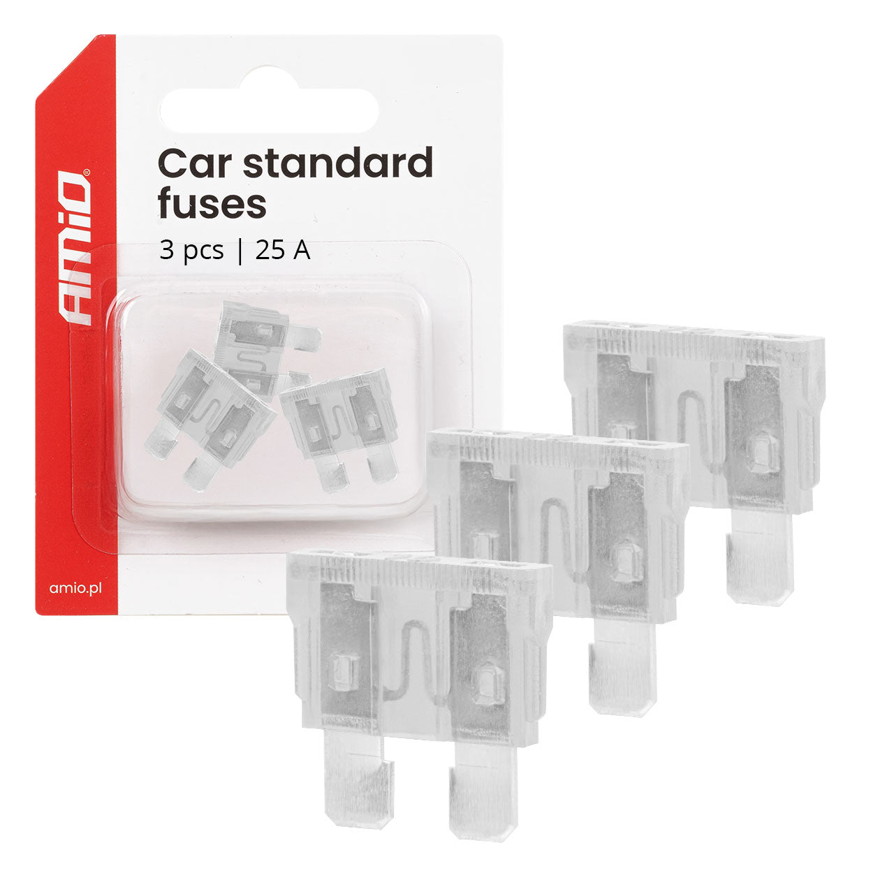 Fusibles estándar para coche de 25A, 3 unidades.