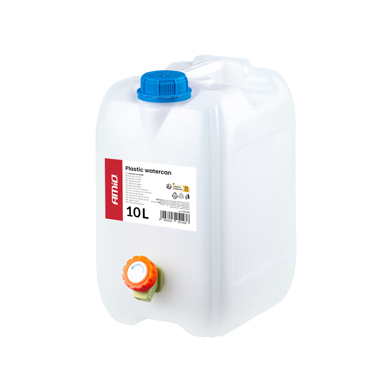 Bidón de agua blanco de 10 litros en plástico HDPE con grifo