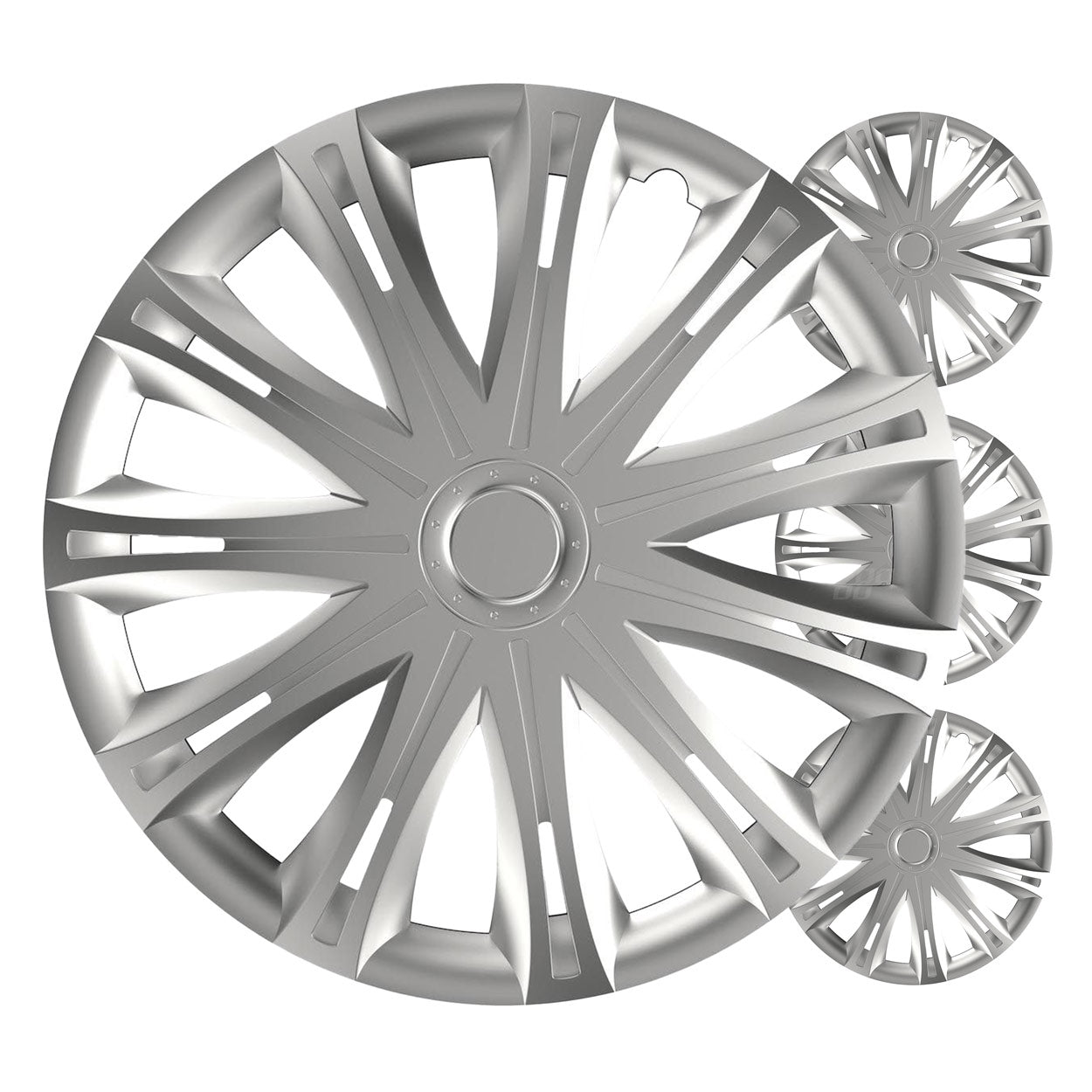Tapacubos Versaco Spark de 13 pulgadas en plata y negro, juego de 4