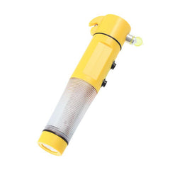 Linterna de emergencia LED con luz de advertencia, cortacinturones y rompecristales
