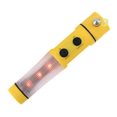Linterna de emergencia LED con luz de advertencia, cortacinturones y rompecristales
