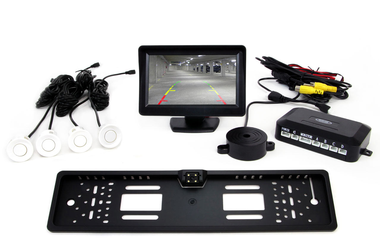 Parkeringsassistentsystem med 4,3 tommer TFT-display, kamera og hvide sensorer