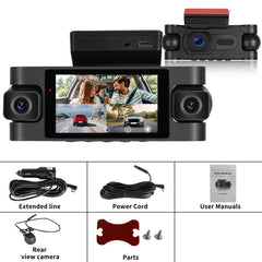 4-linse 2K Dash Cam med Touchskærm og 360° Overvågning med to kameraer og touchskærm i brug.