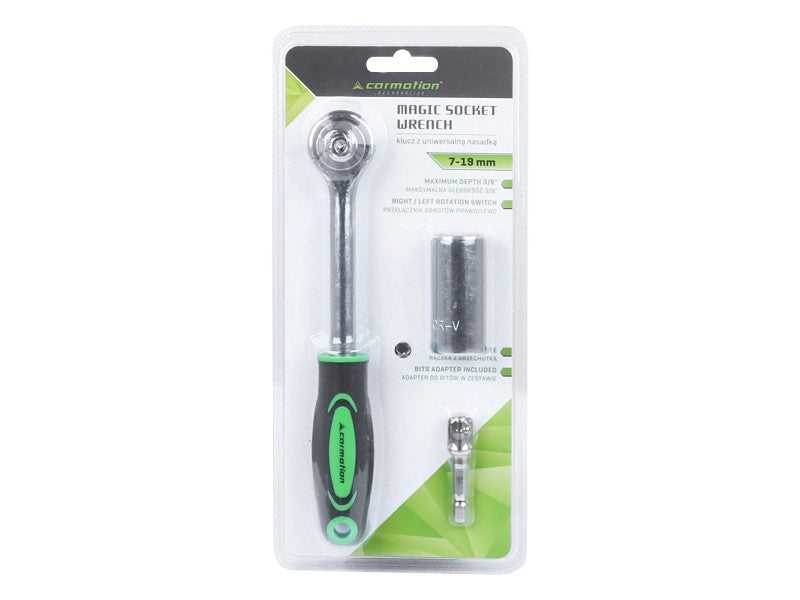 Llave de carraca universal con mango ergonómico y adaptador