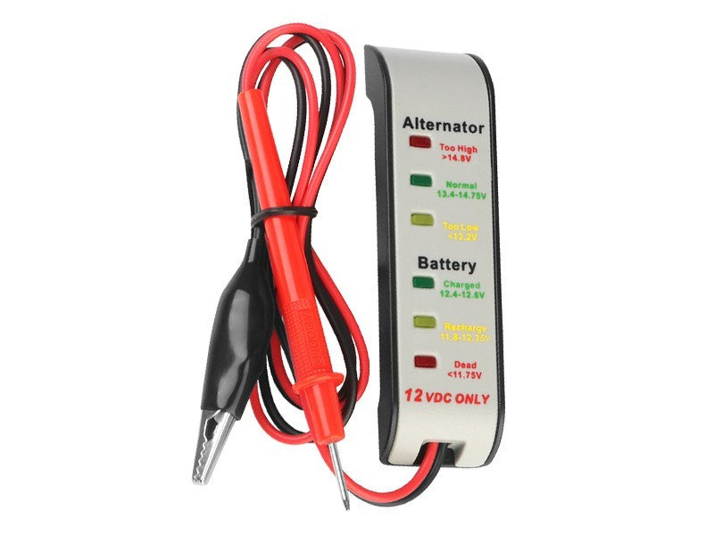 Comprobador de batería y alternador 12V con pinza de cocodrilo y sonda
