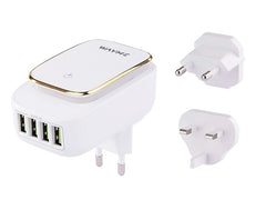 Cargador de viaje WAYME con 4 puertos USB-A, luz LED y adaptadores para enchufe EU, UK y USA