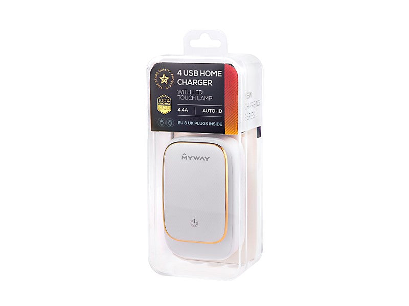 Cargador de viaje con 4 USB-A, 4,4 A y lámpara LED integrada