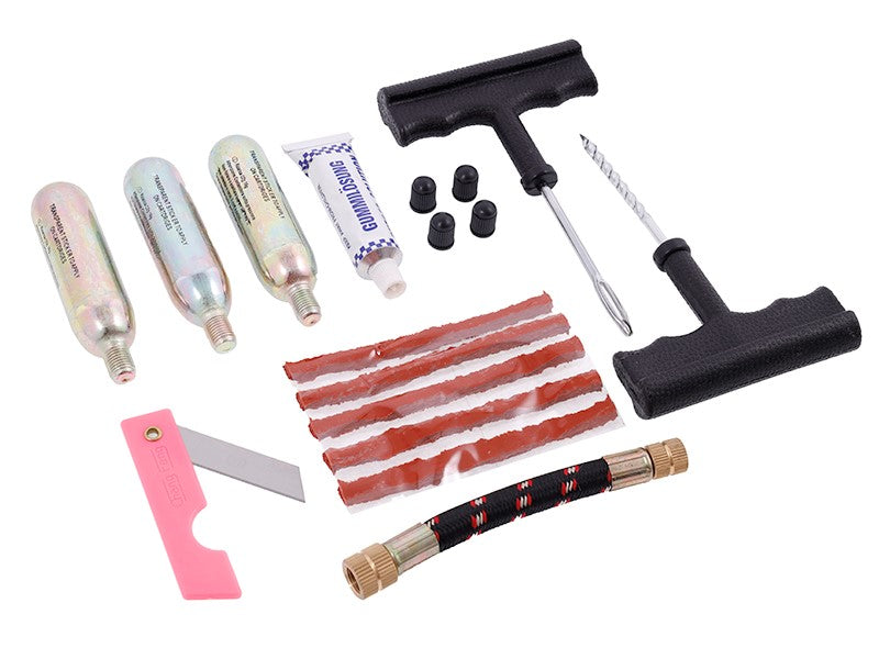 Kit de reparación de neumáticos tubeless con CO2 y 17 piezas