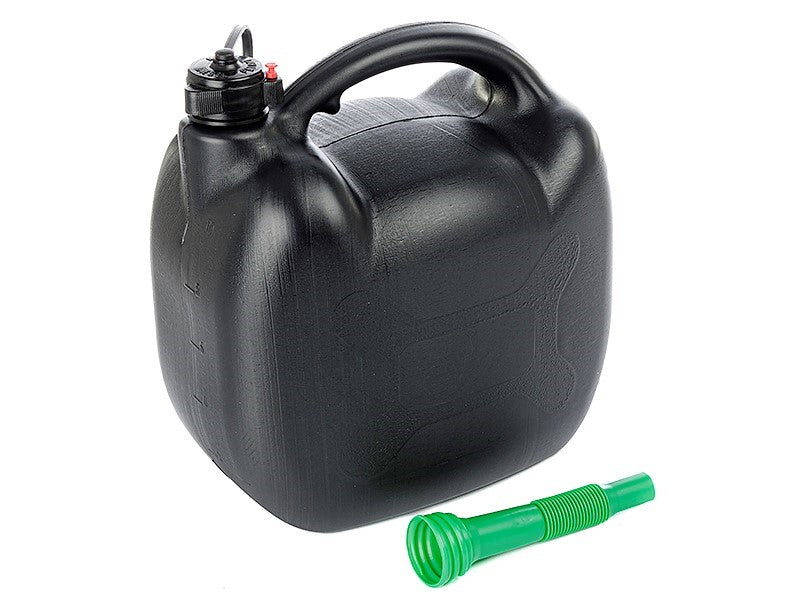 Bidón de gasolina de plástico de 10 l, ovalado y negro, con tapón