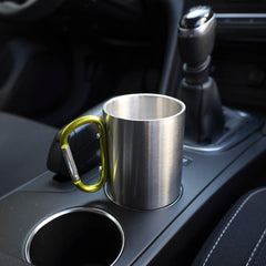 Taza de acero de 300 ml con mosquetón en el asa