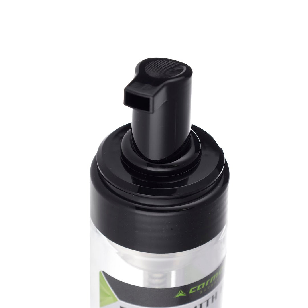 Botella espumadora transparente de 150 ml con bomba negra y tapa