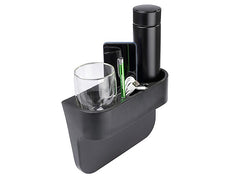 Organizador negro para coche con portavasos y compartimentos para pequeños objetos