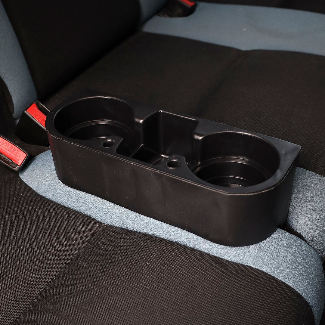 Organizador para coche con dos portavasos redondos y compartimentos centrales para pequeños objetos
